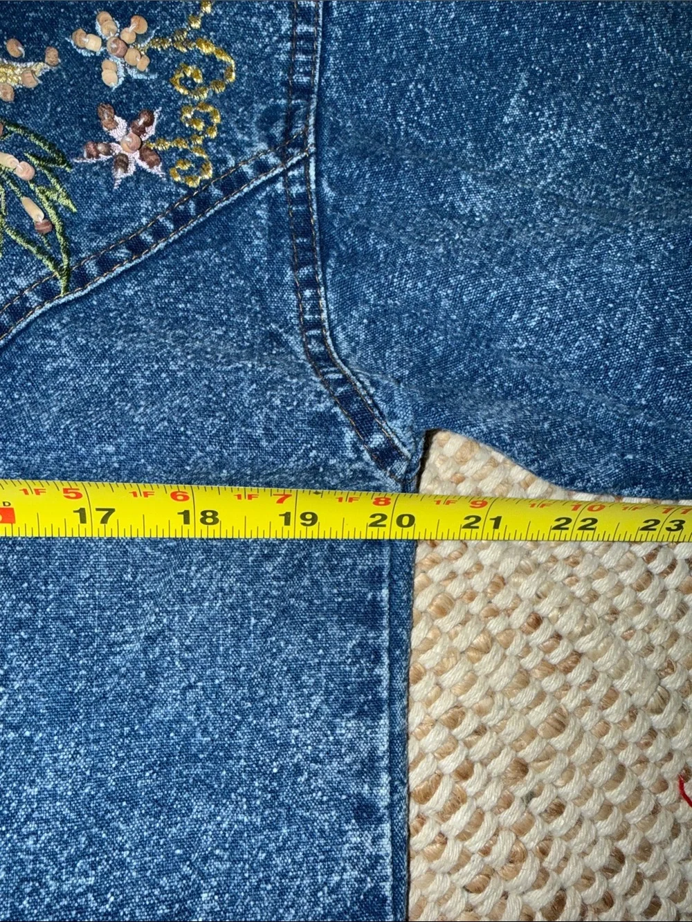 Vintage Pretty Blue Country Embroidered Beaded and Gold Buttoned Acid Washed ♥️ - Picture 7 of 8